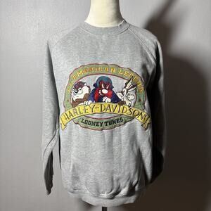 Looney Tunes Harley Davidson Men's L Taz Biker Sweater 90s Vintage Warner Bros